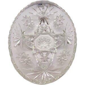 Vintage Anchor Hocking EAPG Prescut Star of David Clear Glass Oval Serving Dish